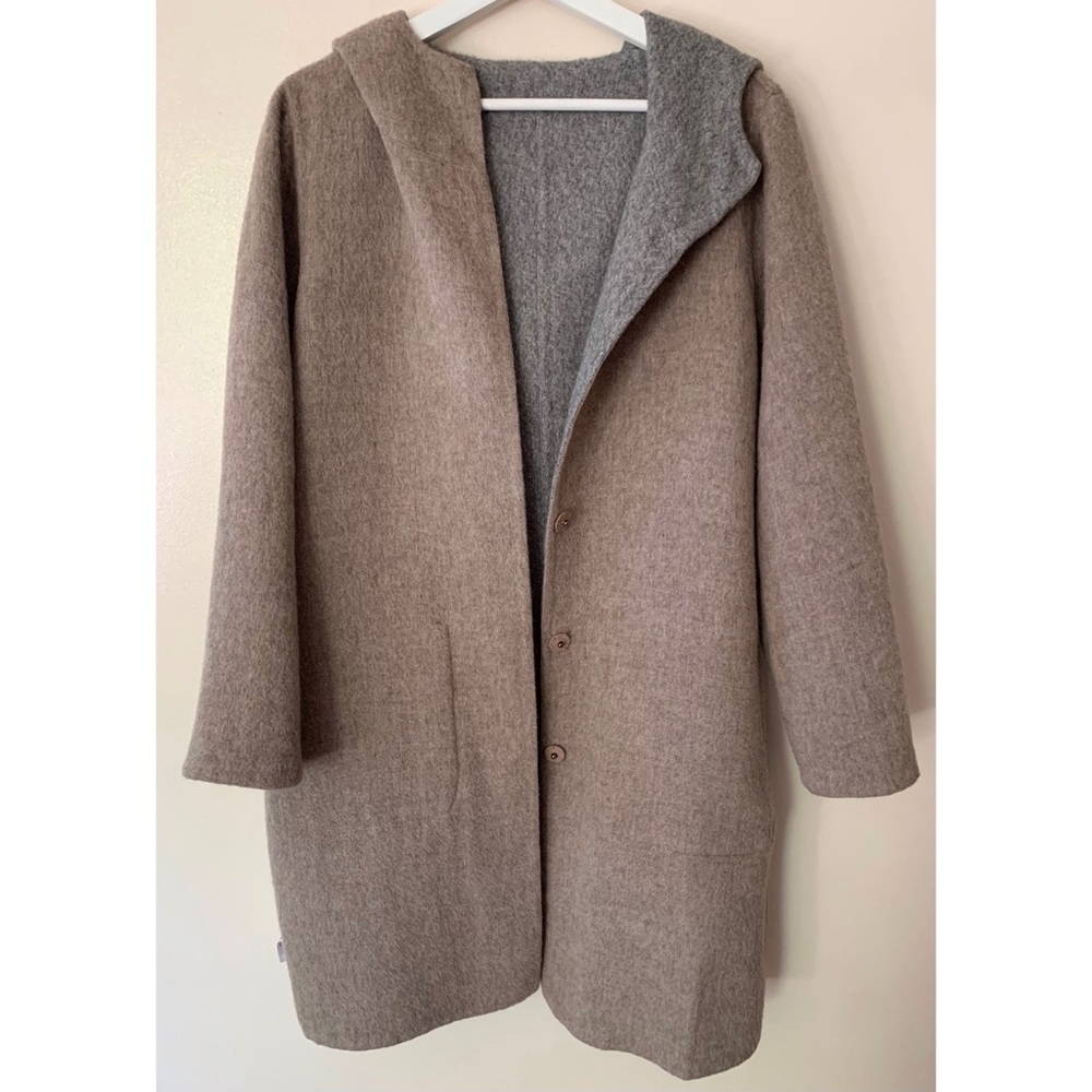 Eileen Fisher • XS • Alpaca Wool Blend Reversible Hooded Coat